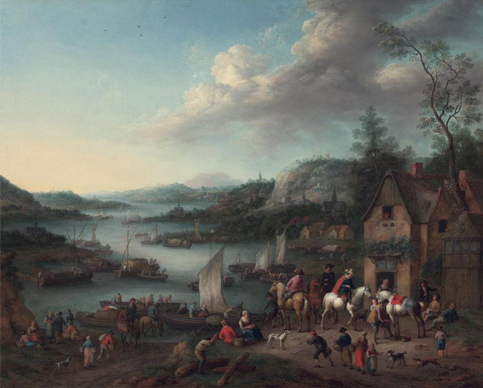 A River Landscape with Boats and Riders halted at an Inn, 1745

Painting Reproductions
