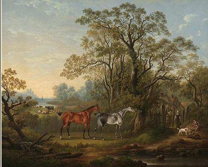 The favourite hunters of Mrs Robert Townley Parker of Cuerden Hall, Lancashire in a wooded coastal landscape , 1819

Painting Reproductions