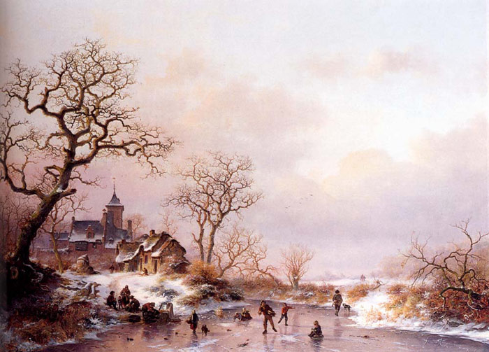 Winter: Townsfolk skating on a frozen waterway near a Fortified mansion at Dusk , 1867

Painting Reproductions