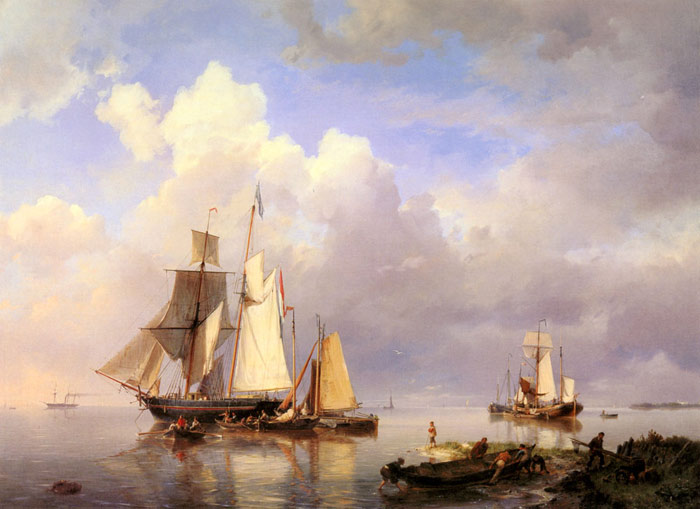 Vessels at Anchor in an Estuary with Fisherman hauling up their rowing boat in the Foreground, 1857

Painting Reproductions