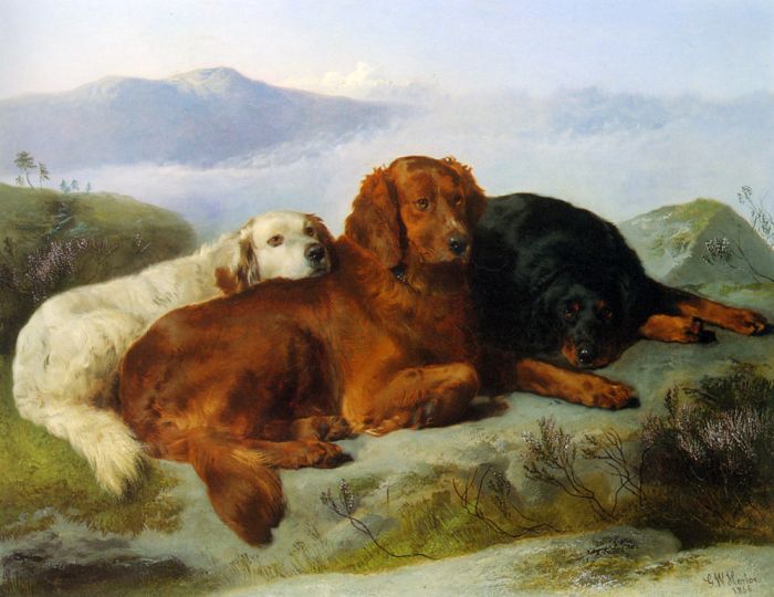 A Golden Retriever, Irish Setter, and a Gordon Setter in a Mountainous Landscape, 1866

Painting Reproductions