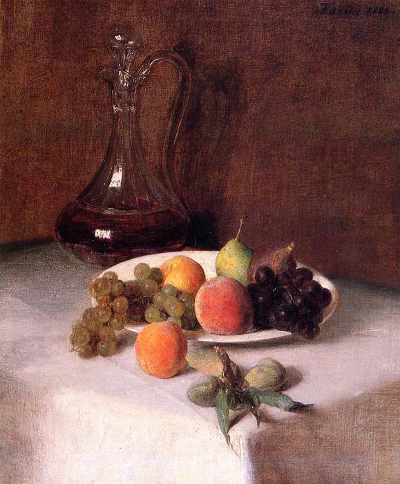 A Carafe of Wine and Plate of Fruit on a White Tablecloth, 1865

Painting Reproductions