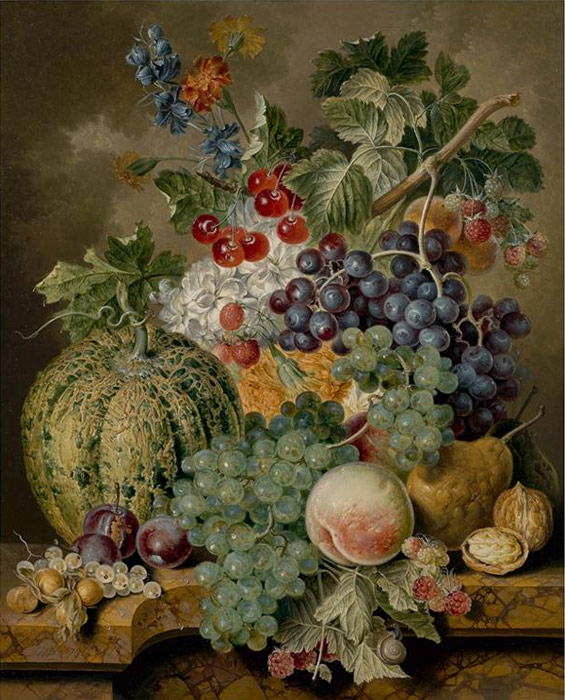 Still life of  a melon, white and black grapes, 1813

Painting Reproductions