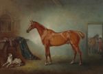 Lord Henry Bentinck's chestnut hunter 'Firebird', and 'Policy', a foxhound,in a loose box , 1845
Art Reproductions