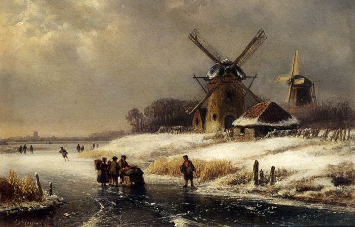 Figures On A Frozen Waterway By A Windmill

Painting Reproductions