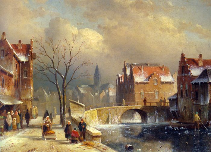 Winter Villagers on a Snowy Street by a Canal

Painting Reproductions