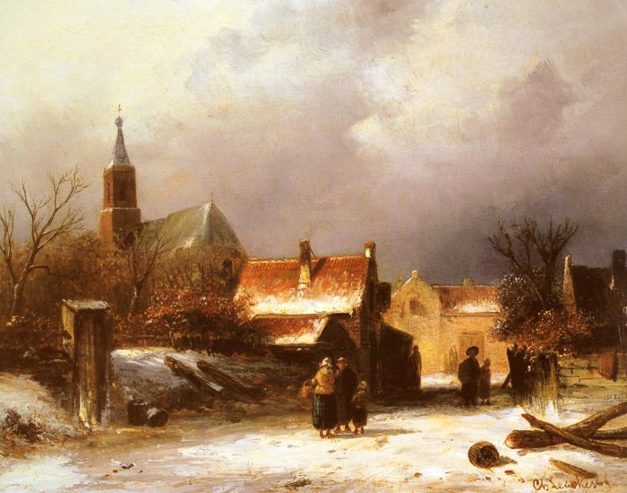 Figures on a Snow Covered Path with a Dutch Town beyond

Painting Reproductions