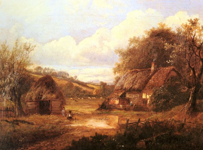 Landscape with figures outside a thatched cottage

Painting Reproductions